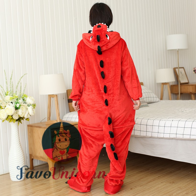 Red Dinosaur Onesie Costume Animal Pajama For Adult & Teens -  