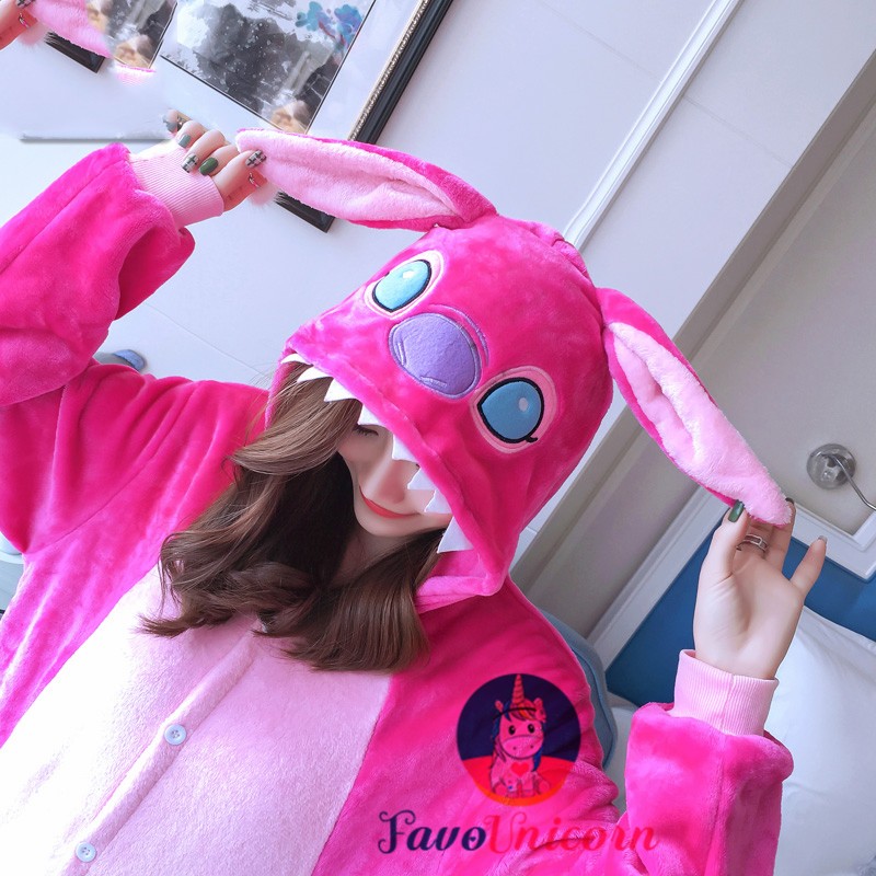 Stitch And Angel Kigurumi Onesie Pajamas Animal Costumes For Adult & Teens