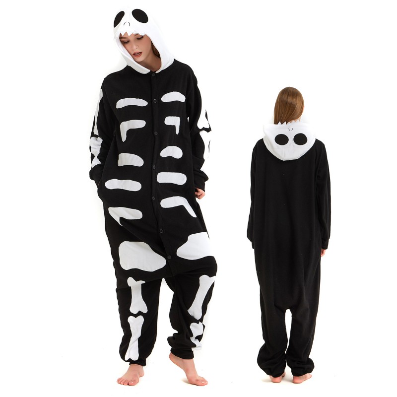 Skeleton Onesie Costume Pajama for Adult Women & Men Halloween Costumes ...