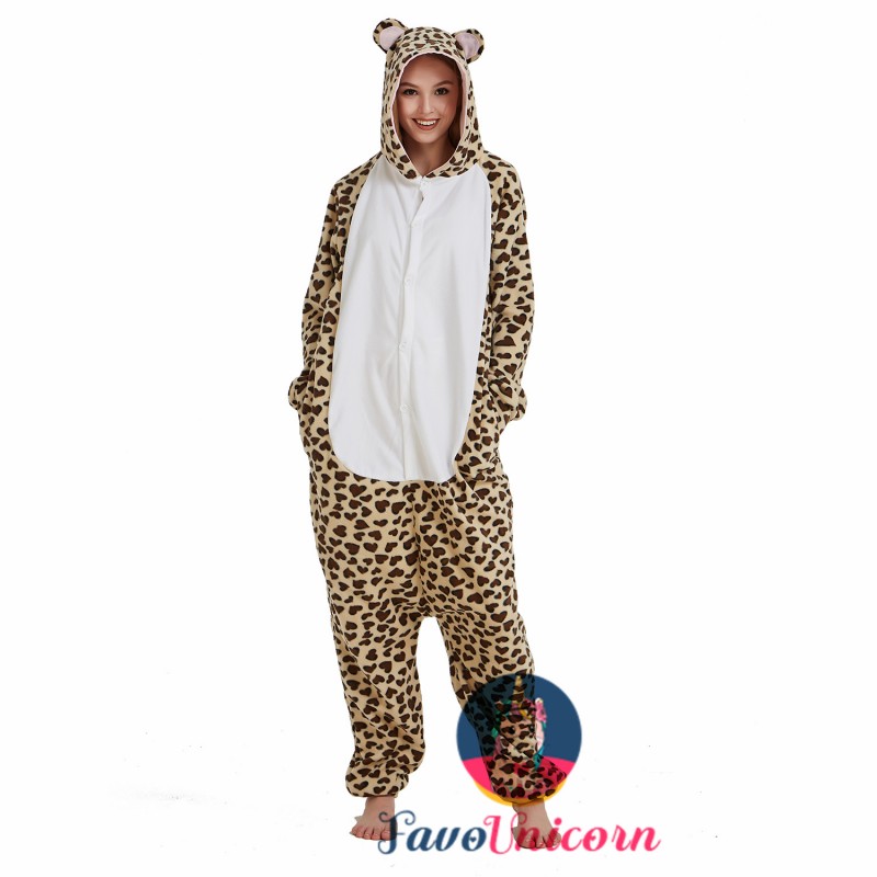 Leopard Bear Onesie Costume Pajama for Adult Women & Men Halloween ...