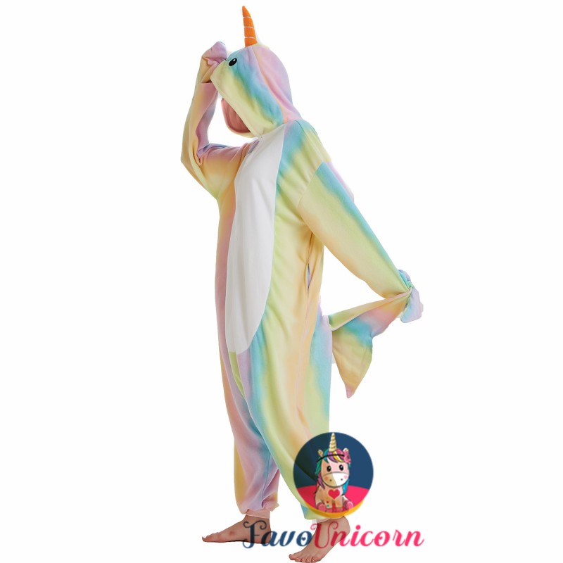 Rainbow Narwhal Onesie Costume Pajama for Adult Women & Men Halloween ...
