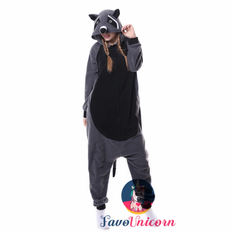 Unisex Kigurumi Pajamas Onesie0 Halloween Cosplay Animal Grey Raccoon Costume 