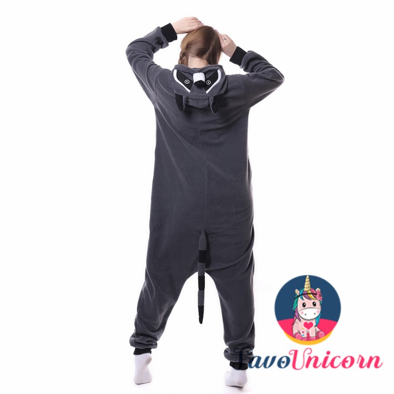 Unisex Kigurumi Pajamas Onesie0 Halloween Cosplay Animal Grey Raccoon Costume 
