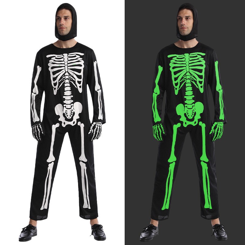 Adult Halloween Skeleboner Costume Men Bones Jumpsuit With Hat