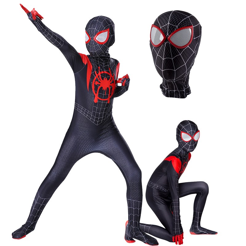 Boys Miles Morales Costume Spider Man Suit Cosplay For Kids ...