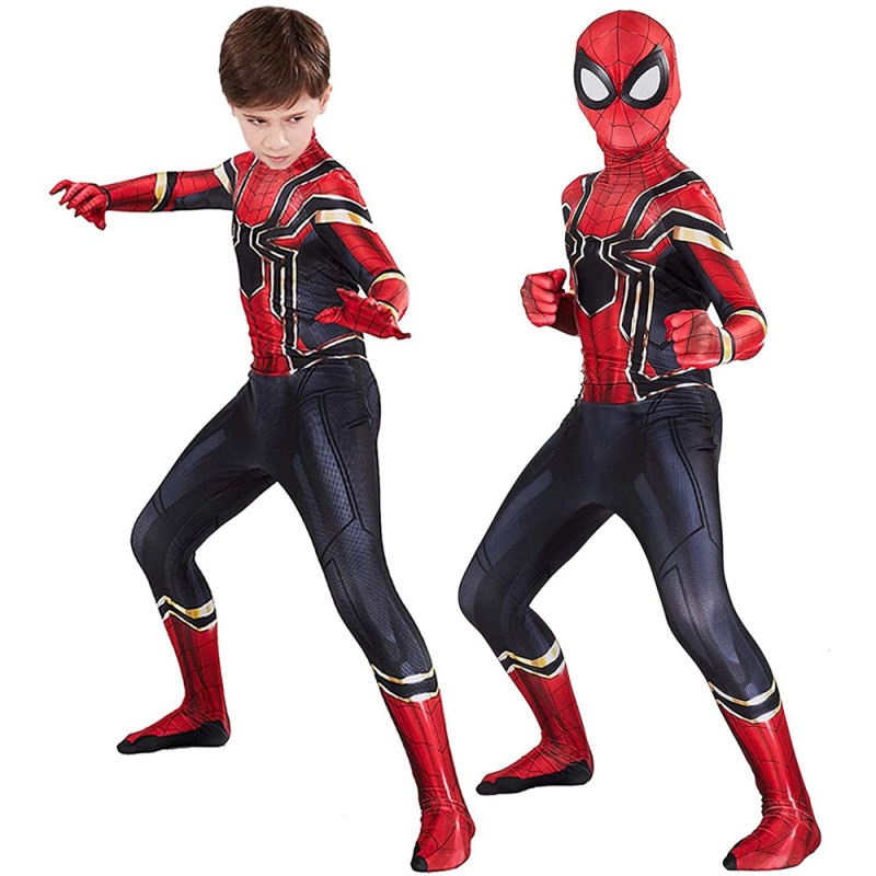 Iron Spiderman Costume Boys Spider Man Suit Cosplay Onesie For Kids ...