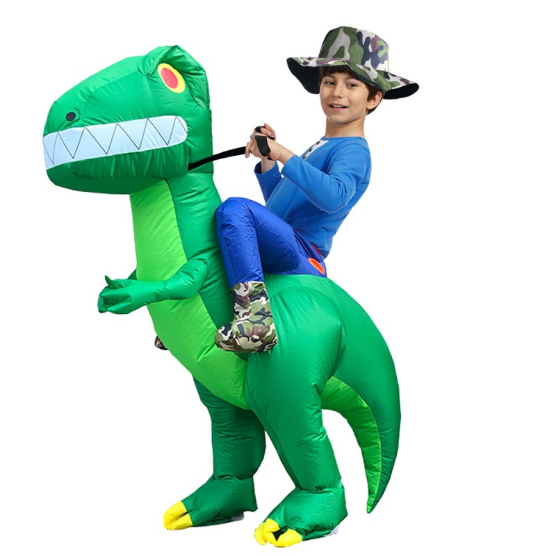 Inflatable T-Rex Dinosaur Rider Costume Kids Halloween Blowup Outfit Party Dress 