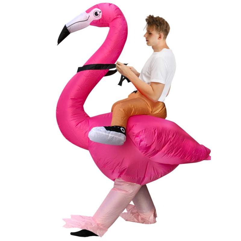 Funny Adult Fancy Dress Inflatable Piggy back Ride Em Flamingo Costume Pink