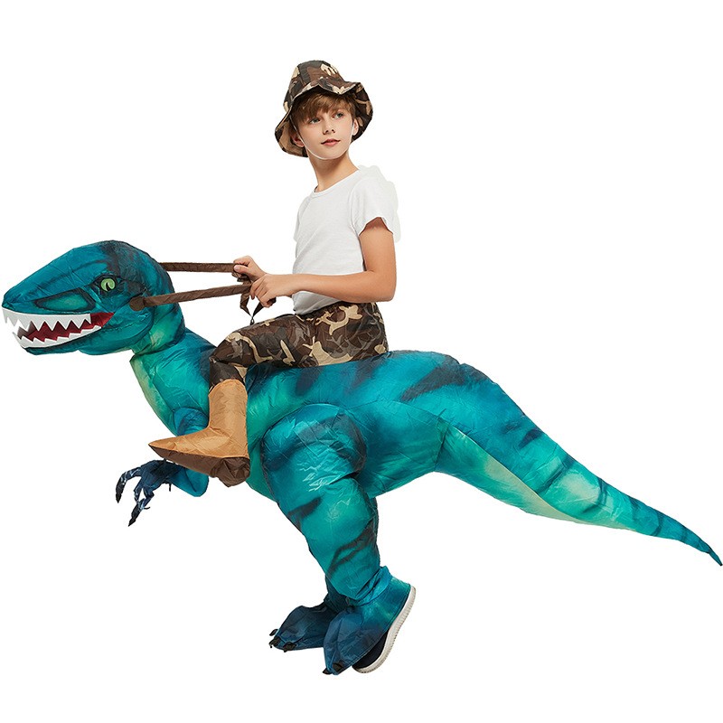 Kids Ride On Blow Up Dinosaur Costumes Halloween Funny Outfit Green 