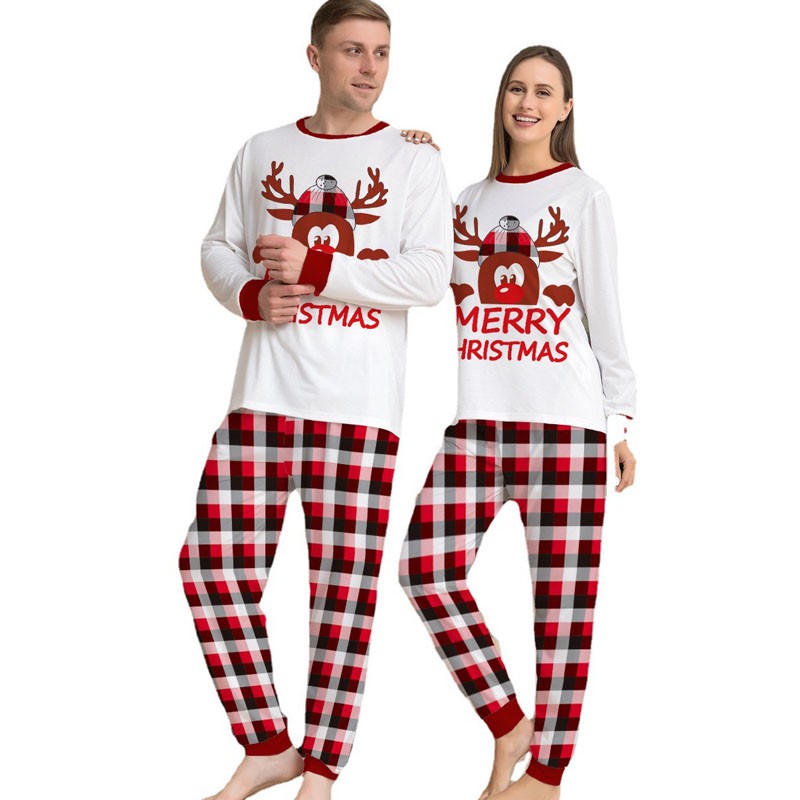 Christmas Matching Family Pajamas Women Men Plaid Deer Cotton Pjs Elk  Sleepwear