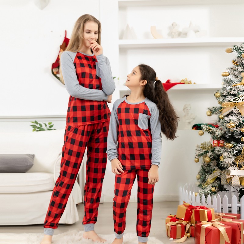 Christmas Family Pajamas Set Classic Plaid Xmas Sleepwear
