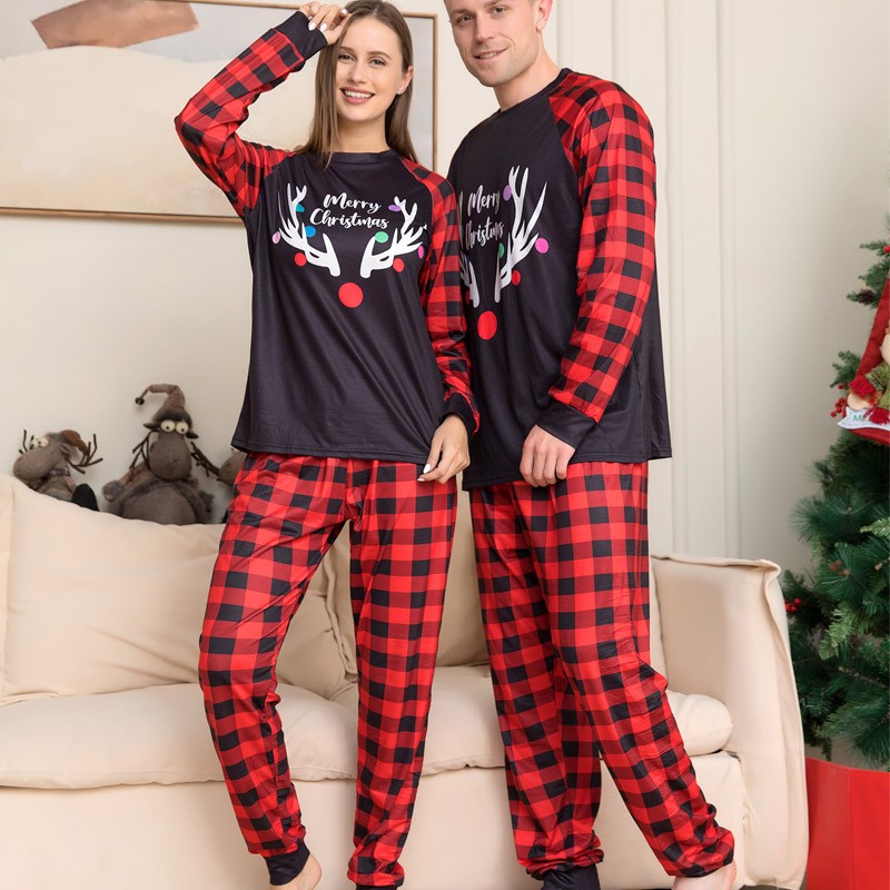 Family Matching Pajamas with Cartoon Deer Head Plaid Set  Matching  christmas pajamas, Christmas pajama set, Family pajama sets