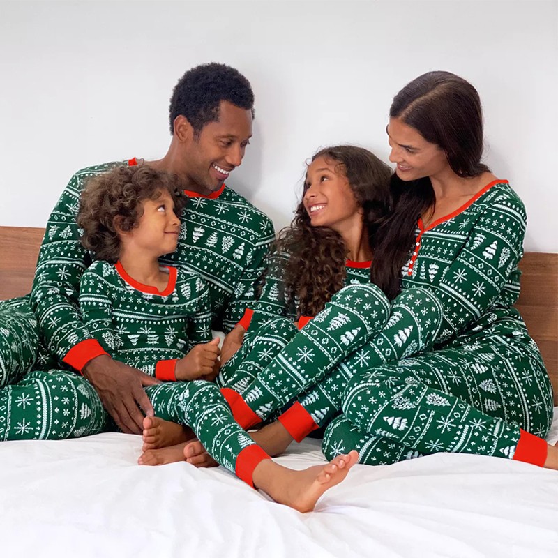Family Pajamas Set Christmas Print Adult Children's Baby Home Clothing  Two-piece Set