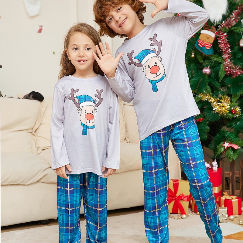 Christmas Matching Family Pajamas Cartoon Elk Pattern Homewear Set Parents Kids  Sleepwear