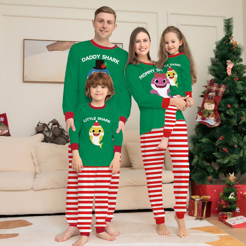 Cartoon Shark Christmas Pajamas Family Xms Jammies Festival Pjs Home  Sleepwear