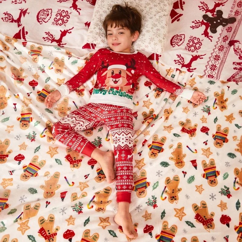 Snowflake Pattern Family Christmas Pajamas Set Long Sleeve Sleepwear