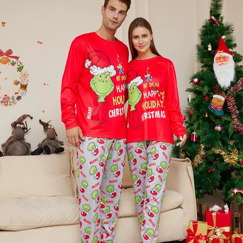 Christmas Family Matching Pyjamas Xmas The Grinch Printed Sleepwear Kids  Infants Adult Pajamas Pjs Set Nightwear Loungewear