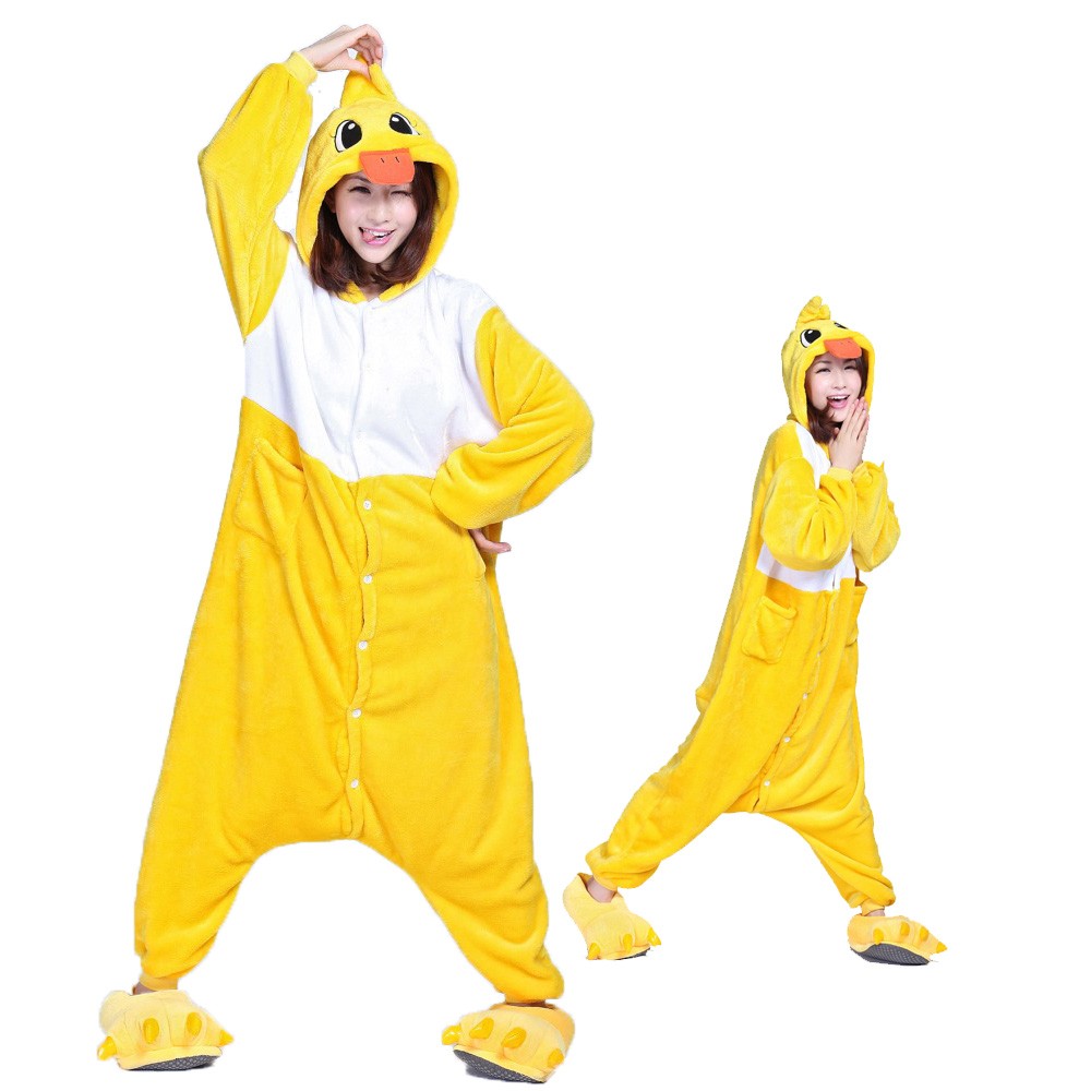 Yellow Duck Costume Onesie for Women Men Pajamas Halloween