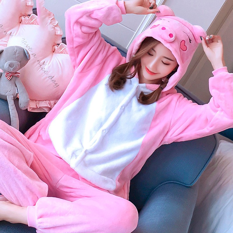 Adult Onesie Animal Pajamas Halloween Cosplay Costumes Party Wear Pink 