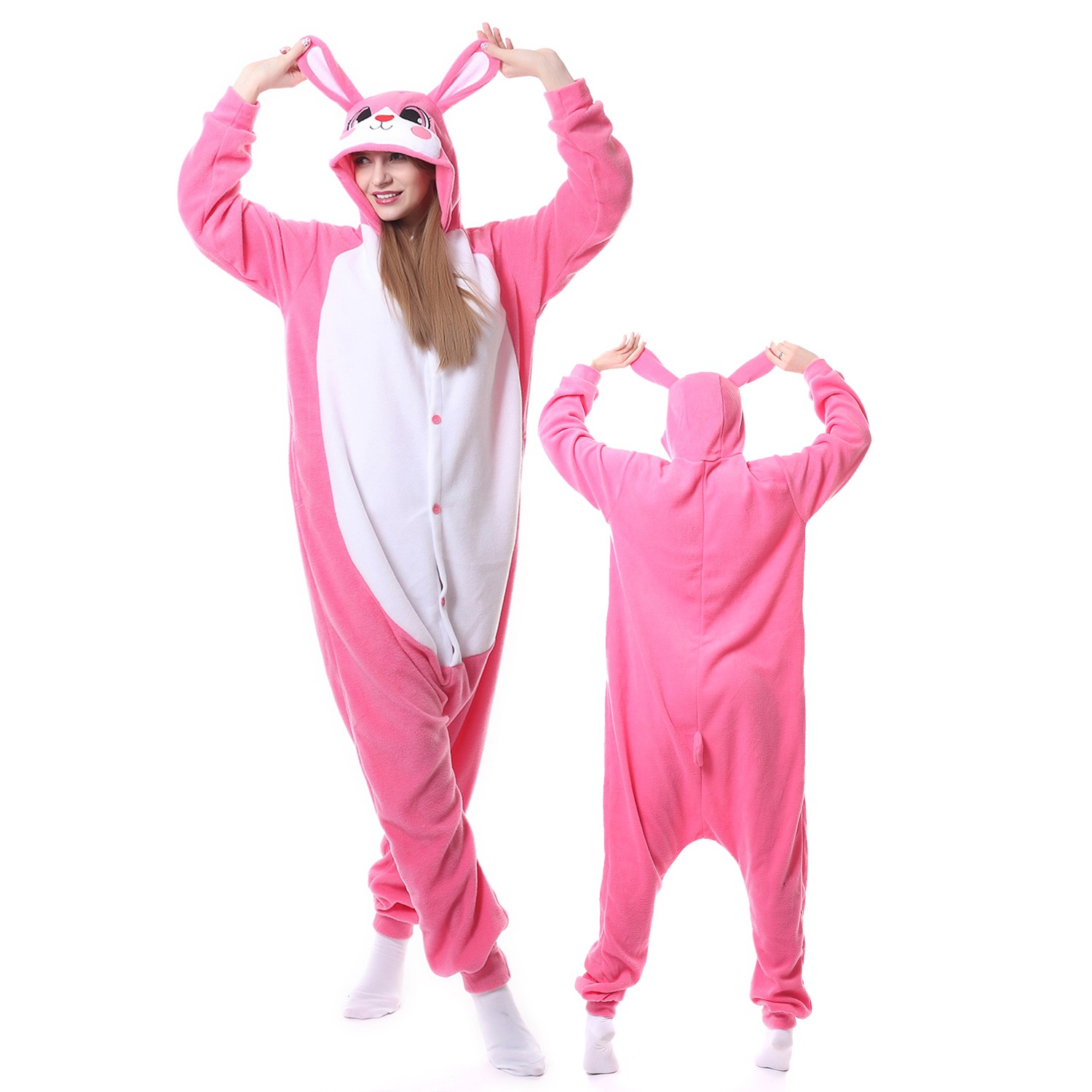 Pink Rabbit Costume Onesie Pajamas Adult Animal Onesie for