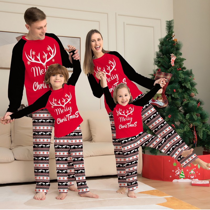 Christmas Pajamas Cartoon Family Sleepwear Color Matching Holiday
