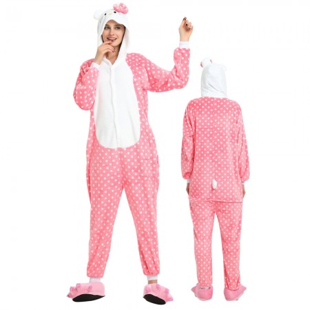 Kitty Cat Costume Onesie for Women & Men Pajamas Halloween Outfit