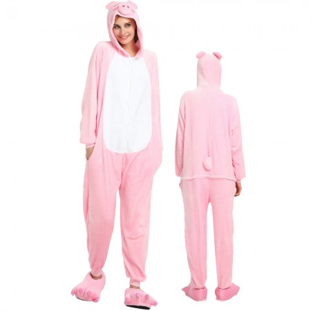Pink Pig Costume Onesie for Women & Men Pajamas Halloween Outfit