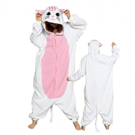 White Cat Costume Onesie for Women & Men Pajamas Halloween Outfit