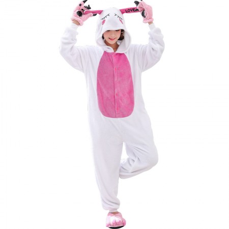 White Rabbit Costume Onesie for Women & Men Pajamas Halloween Outfit