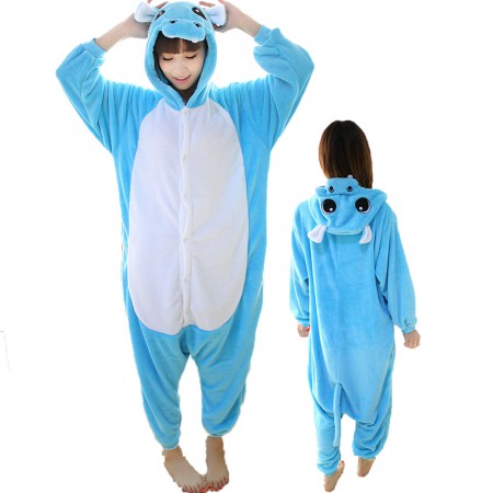 Blue Hippo Costume Onesie for Women & Men Pajamas Halloween Outfit