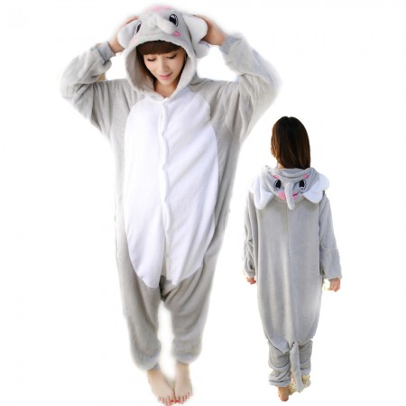 Grey Elephant Costume Onesie for Women & Men Pajamas Halloween Outfit