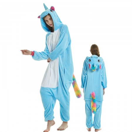 Blue Unicorn Costume Onesie for Women & Men Pajamas Halloween Outfit