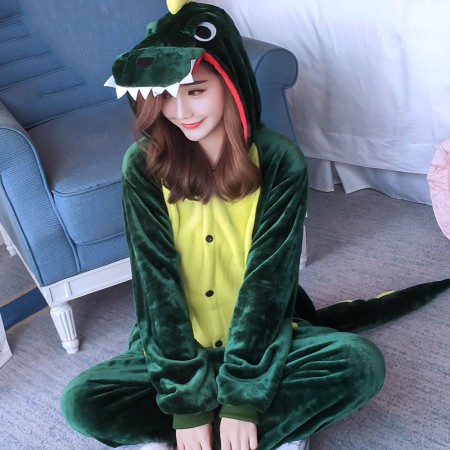 Green Dinosaur Onesie Costume Pajamas for Adults & Teens Halloween Outfit
