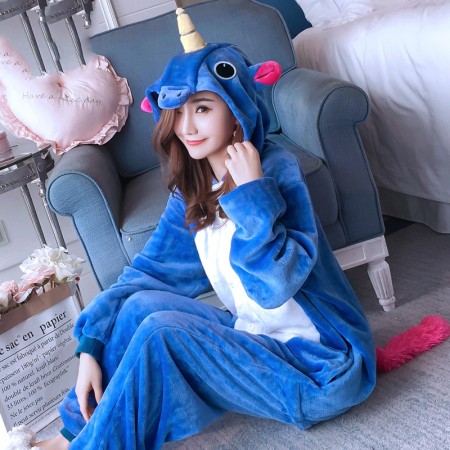 Blue Unicorn Onesie Costume Pajamas for Adults & Teens Halloween Outfit