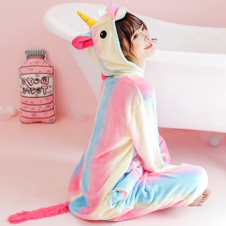 Rainbow Unicorn Onesie Costume Pajamas for Adults & Teens Halloween Outfit