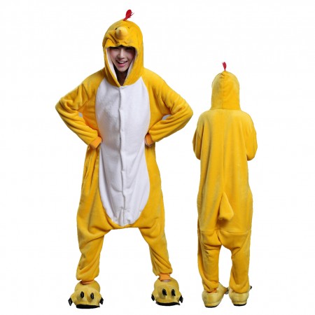 Yellow Chick Onesie Costume Pajamas for Adults & Teens Halloween Outfit