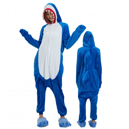 Blue Shark Onesie Costume Pajamas for Adults & Teens Halloween Outfit