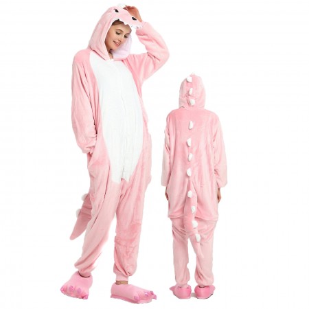 Women & Men Pink Dinosaur Onesie Costume Onesies Pajamas for Halloween
