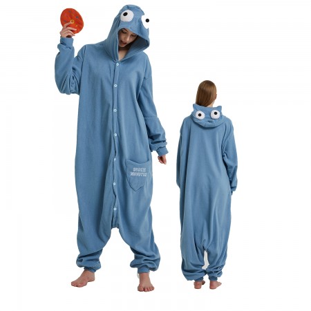Sesame Street Blue Monster Onesie Costume Pajama for Adult Women & Men Halloween Costumes