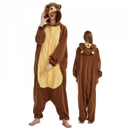 Brown Bear Onesie Costume Pajama for Adult Women & Men Halloween Costumes