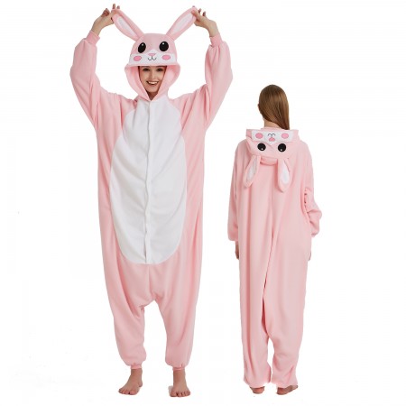 Pink Rabbit Onesie Costume Pajama for Adult Women & Men Halloween Costumes