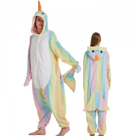 Rainbow Narwhal Onesie Costume Pajama for Adult Women & Men Halloween Costumes