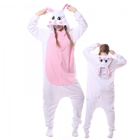 White Rabbit Costume Onesie Pajamas Adult Animal Costumes for Women & Men