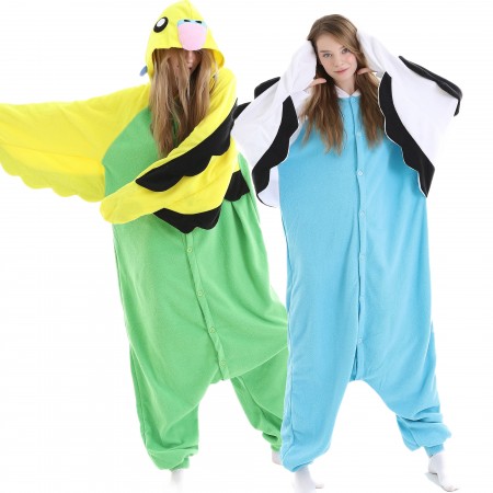 Adults Macaw Parrot Onesie Costume for Women & Men Blue/Green