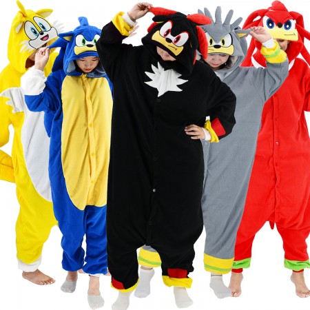 Halloween Group Costumes Sonic the Hedgehog Shadow Knuckles Tails Silver Onesie for Adults & Teens