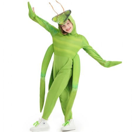 Kids Halloween Green Mantis Costume Boys Girls Hooded Long Sleeve Outfit