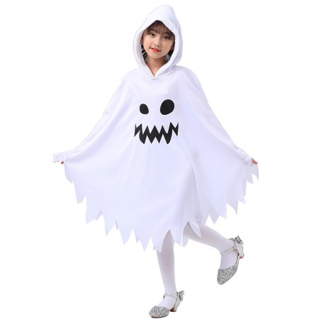 Kids Halloween Ghost Cloak Costume Child Scary Smiling Ghost Hooded Dress