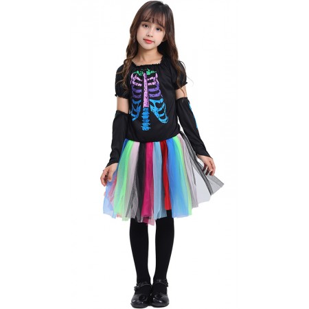 Girls Halloween Bones Costume Punky Skeleton Bones Dress