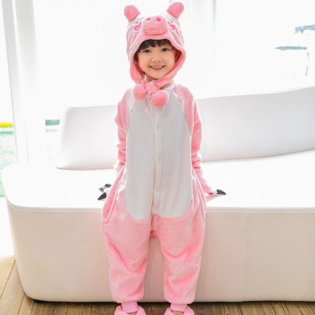 Kids Pink Pig Onesie Costume Pajama for Boys & Girls With Hood