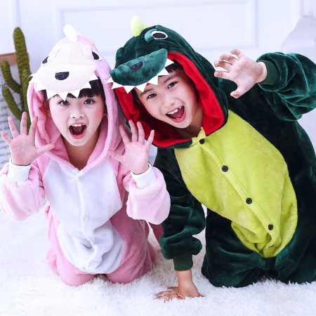 Kids Green and Pink Dinosaur Onesie Costume Pajama for Boys & Girls